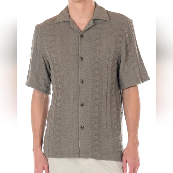 WINDWARD Other - WINWARD Open Knit Camp Collar Button Down Short Sleeve Shirt. Olive. XL NWT